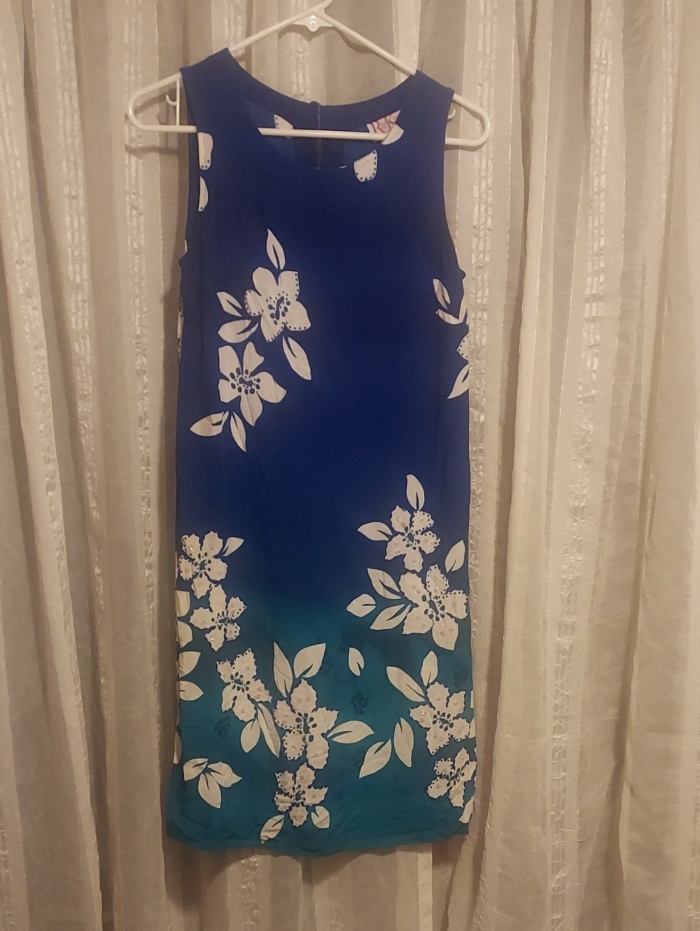 Vintage R&K Royal Blue to Teal Floral Ombre Midi Dress